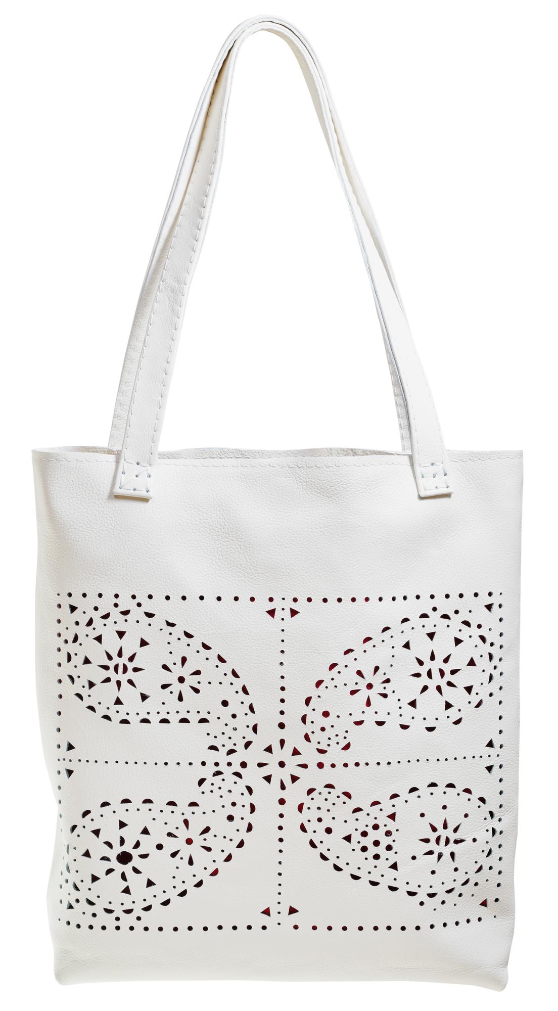 Embroidered tote bag with geometric neon pattern